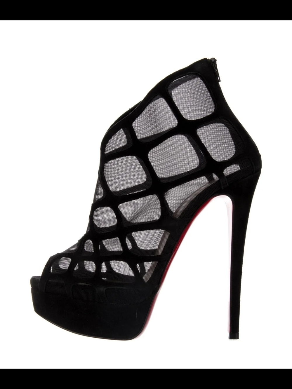 ❤️ RED BOTTOM ❤️ Women's Black Mesh Cage High Heel Bootie